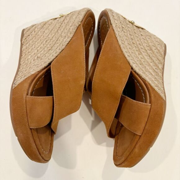 Tory Burch Wedge Espadrille Sandal Brown Suede Slip On Size 6 - Picture 5 of 11